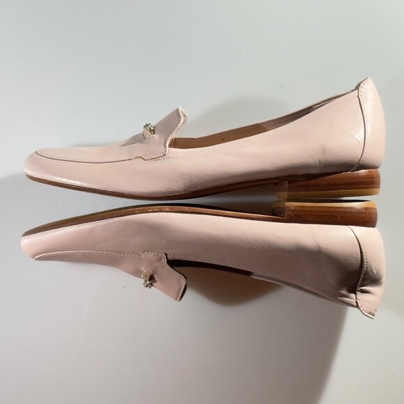 TROTTERS Womens Pink Leather Loafers Silver-tone Metal Chain Accent Stacked Heel - Picture 6 of 9